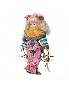 Tall 15" ? Vintage Clown Doll with Colorful Outfit and Blonde Hair